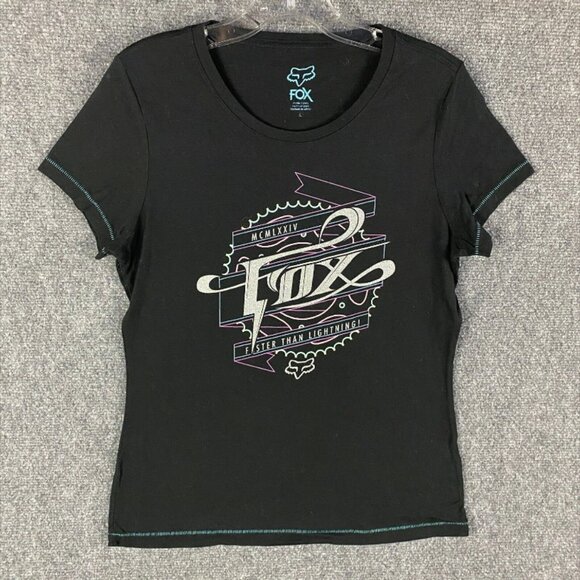 Fox Top Women's Large Black Short‎ Sleeve Casual Graphic Adults Shirt L - Picture 1 of 7